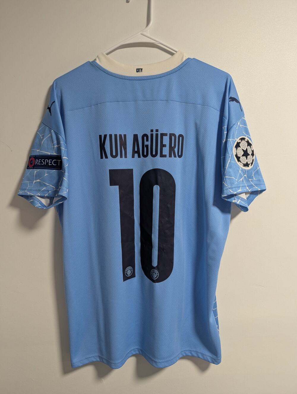 Manchester City Aguero Jersey Large UCL Soccer Shirt